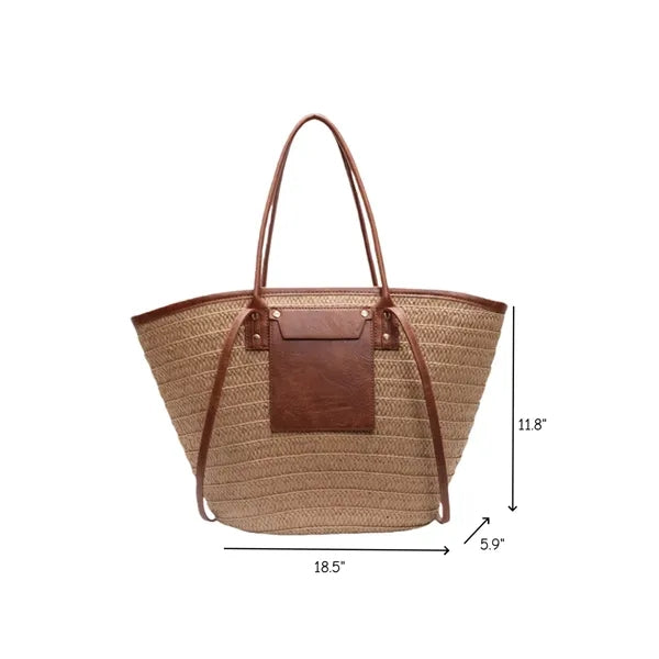 Straw Tote Bag with Leather Accents