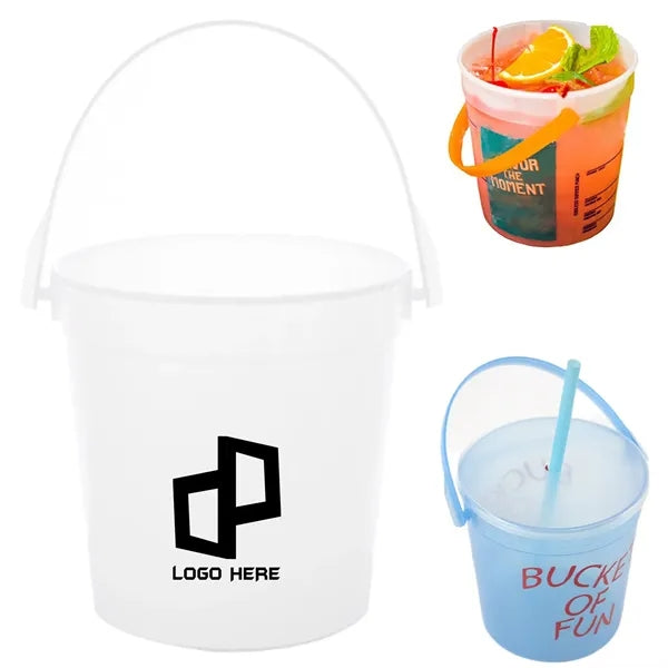 32 Oz Drinking Bucket W/ Lid And Straw