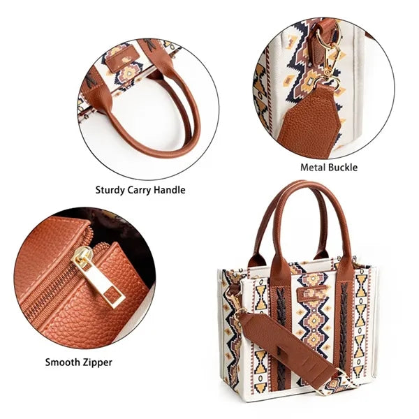 Boho Vintage Canvas Crossbody Tote Bag For Women