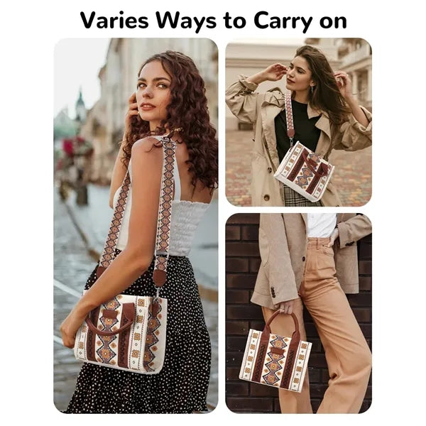 Boho Vintage Canvas Crossbody Tote Bag For Women