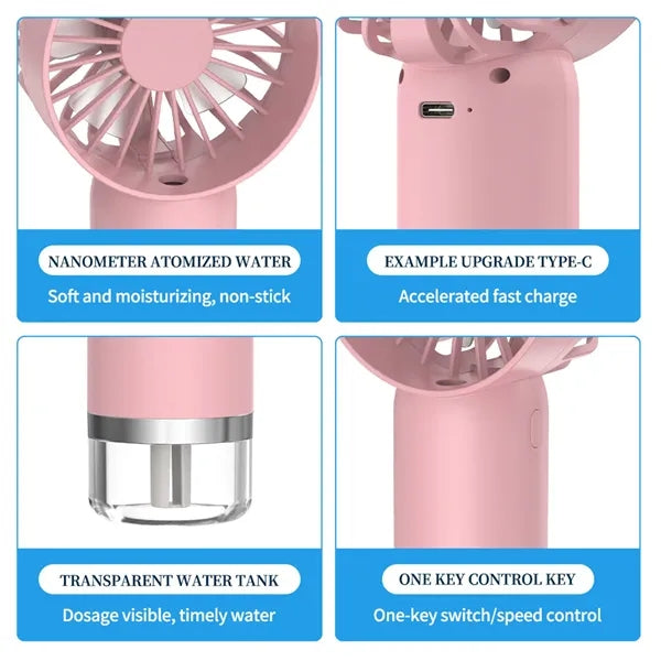 Rechargeable Handheld Portable Misting Fan 3 Speed