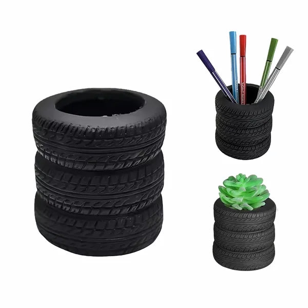 Tire Shaped Desk Pen Holder Organizer