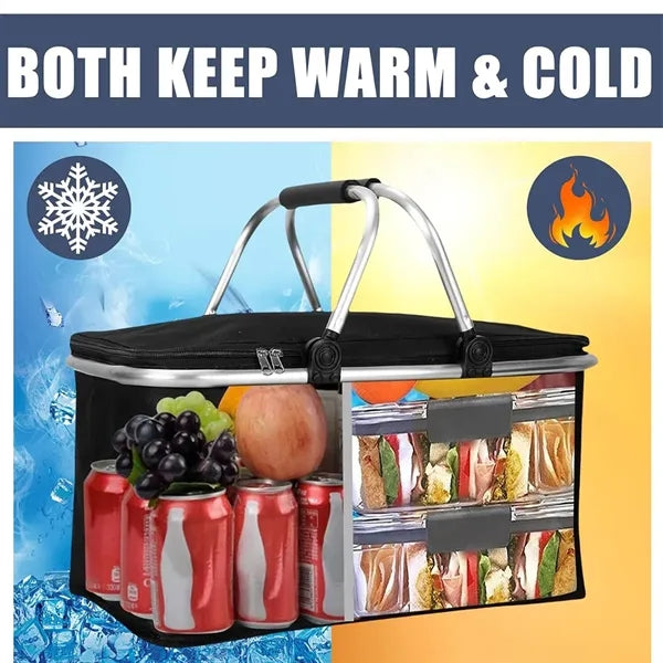 Insulated Foldable Collapsible Picnic Basket with Handles