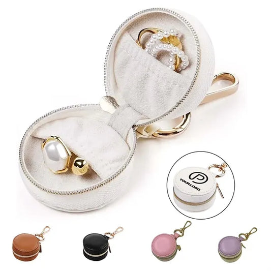 Ring holder box with keychain leather jewelry storage case