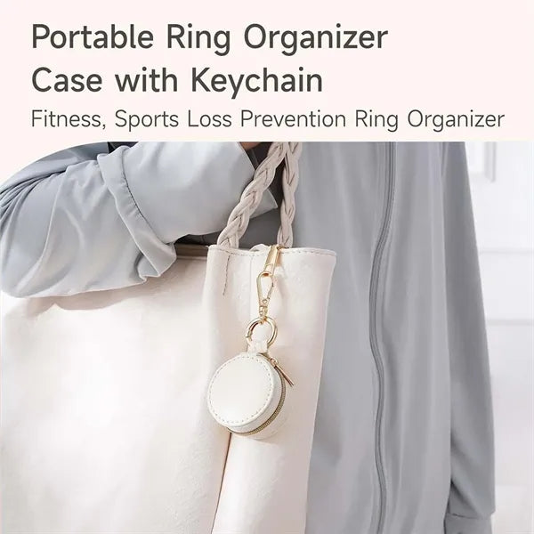 Ring holder box with keychain leather jewelry storage case