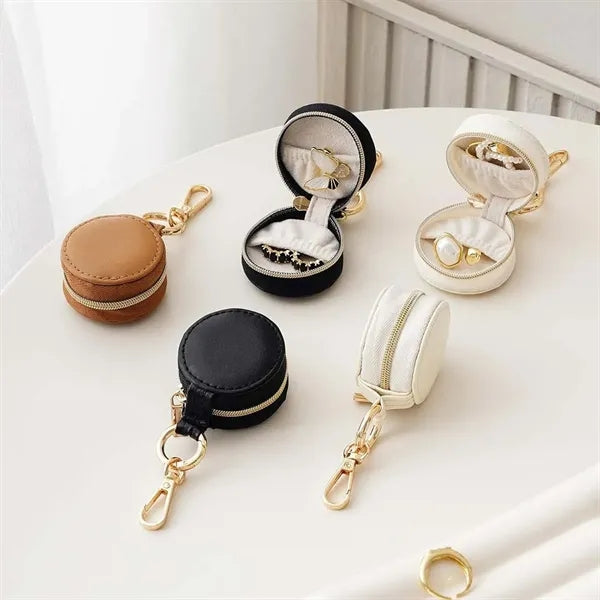 Ring holder box with keychain leather jewelry storage case