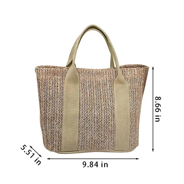 Beach straw tote handbag top handle large for holiday