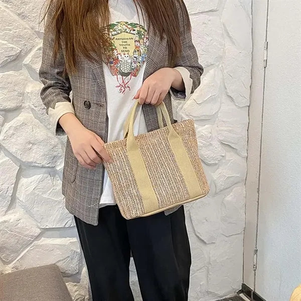 Beach straw tote handbag top handle large for holiday