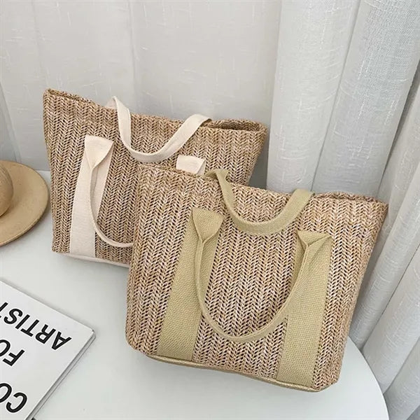 Beach straw tote handbag top handle large for holiday