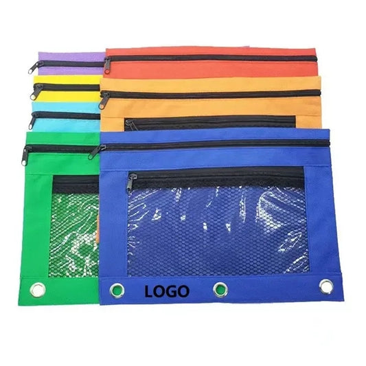 3-Ring Oxford Pencil Pouch With Clear Window