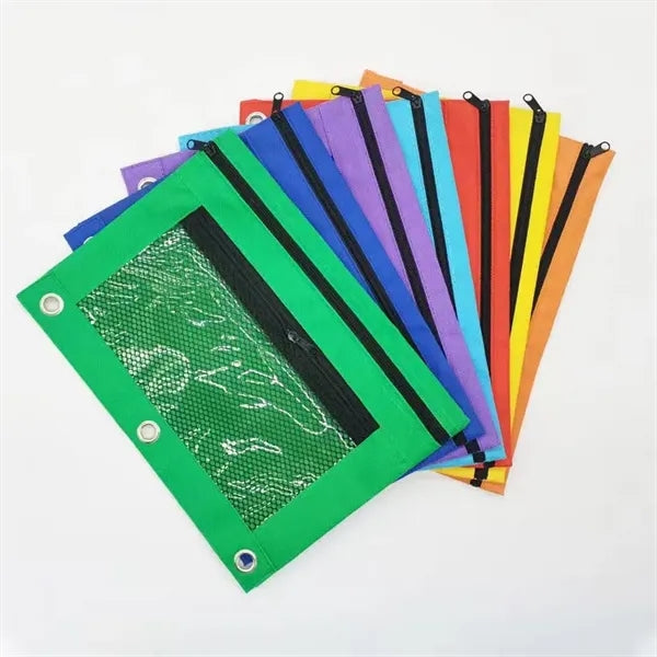 3-Ring Oxford Pencil Pouch With Clear Window