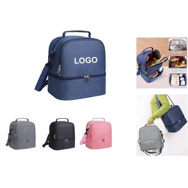 Dual Compartments Lunch Cooler Bag with Adjustable Shoulder