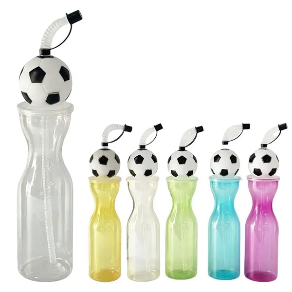 Soccer Ball Straw Transparent Water Bottle