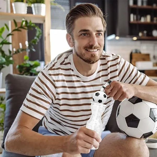 Soccer Ball Straw Transparent Water Bottle