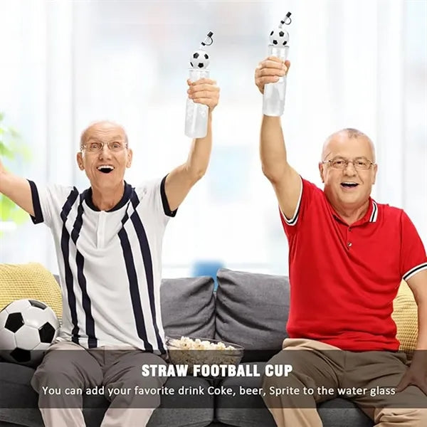 Soccer Ball Straw Transparent Water Bottle