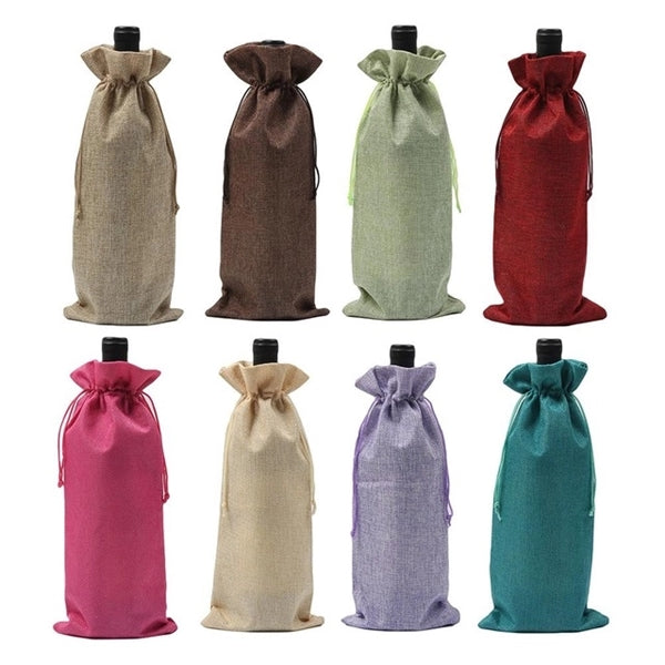 Burlap Wine Bottle Drawstring Bag