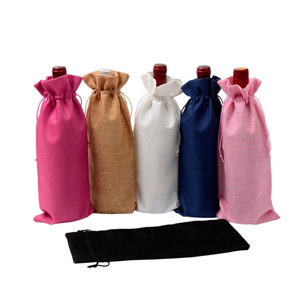 Burlap Wine Bottle Drawstring Bag