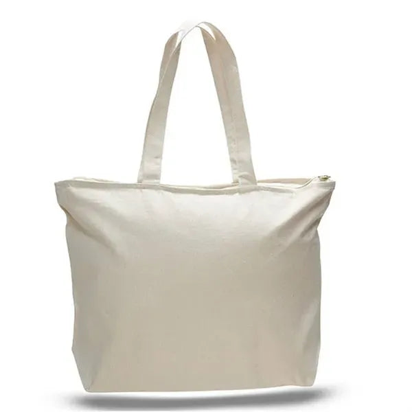 12 OZ Cotton Canvas Jumbo Zipper Tote Bag(20" x 15")