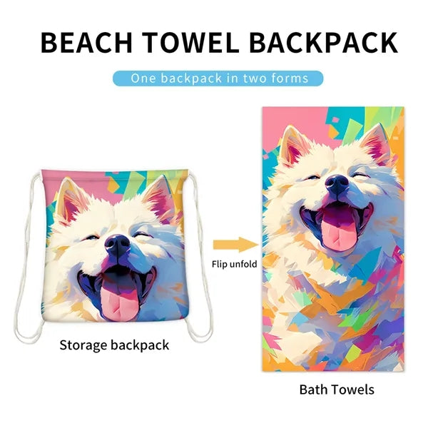 Printed 2 in 1 Beach Towel Backpack Bag