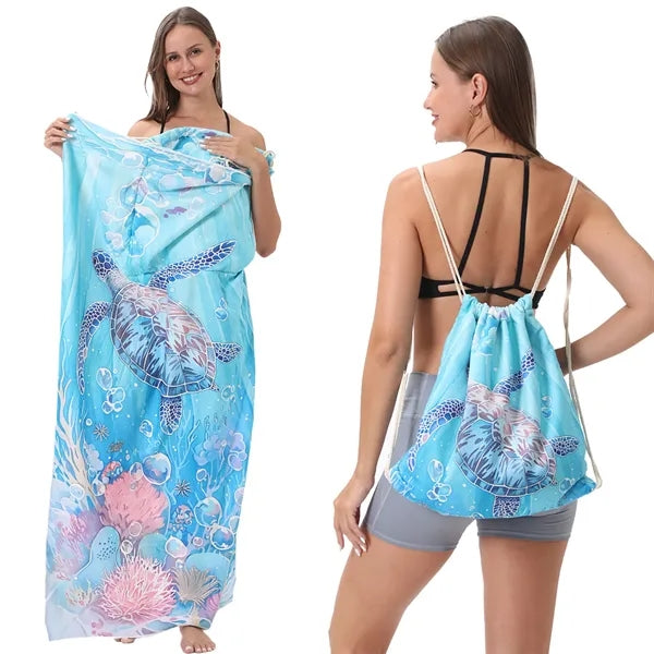 Printed 2 in 1 Beach Towel Backpack Bag