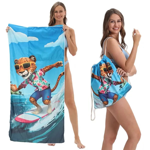 Printed 2 in 1 Beach Towel Backpack Bag