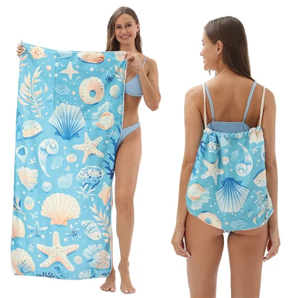 Printed 2 in 1 Beach Towel Backpack Bag