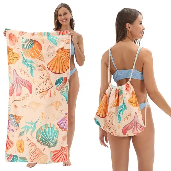 Printed 2 in 1 Beach Towel Backpack Bag
