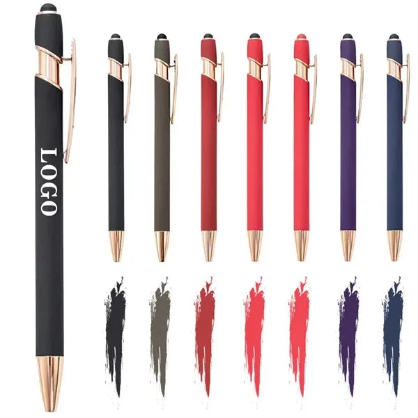 Aluminum Touch Stylus Ballpoint Pen with Rose Gold Trim