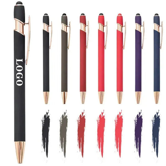Aluminum Touch Stylus Ballpoint Pen with Rose Gold Trim