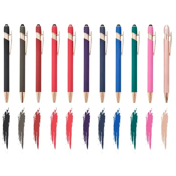 Aluminum Touch Stylus Ballpoint Pen with Rose Gold Trim
