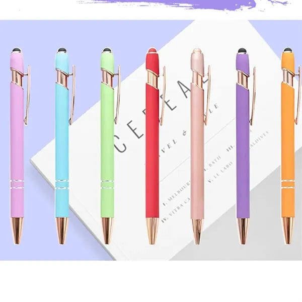 Aluminum Touch Stylus Ballpoint Pen with Rose Gold Trim