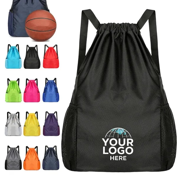 Large Water-Resistant Basketball Drawstring Backpack