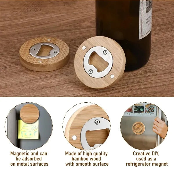 Round Wooden Magnetic Bottle Opener for Refrigerator