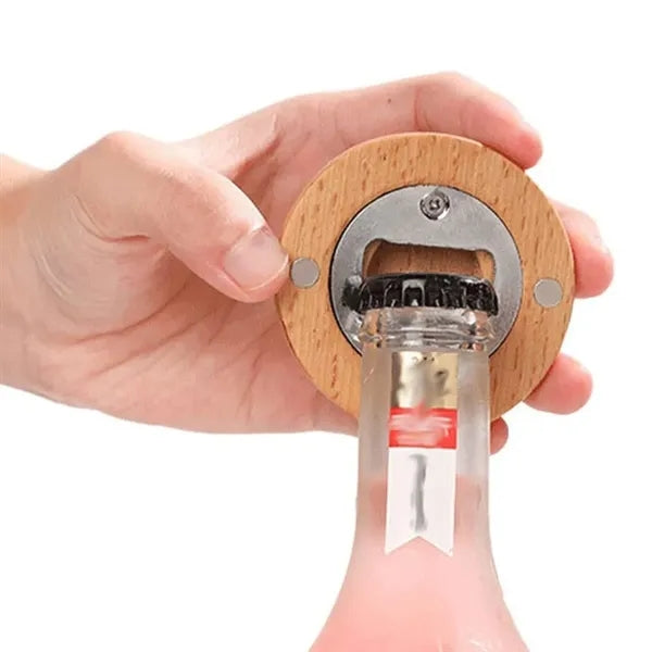 Round Wooden Magnetic Bottle Opener for Refrigerator