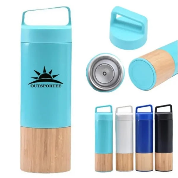 20oz Bamboo Vacuum Water Bottle Carry Handle Insulated Flask