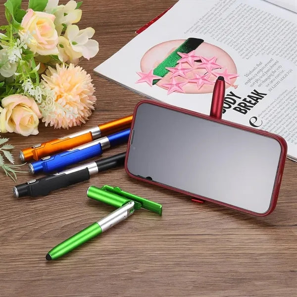4-in-1 Stylus Ballpoint Pen with LED Light and Phone Stand