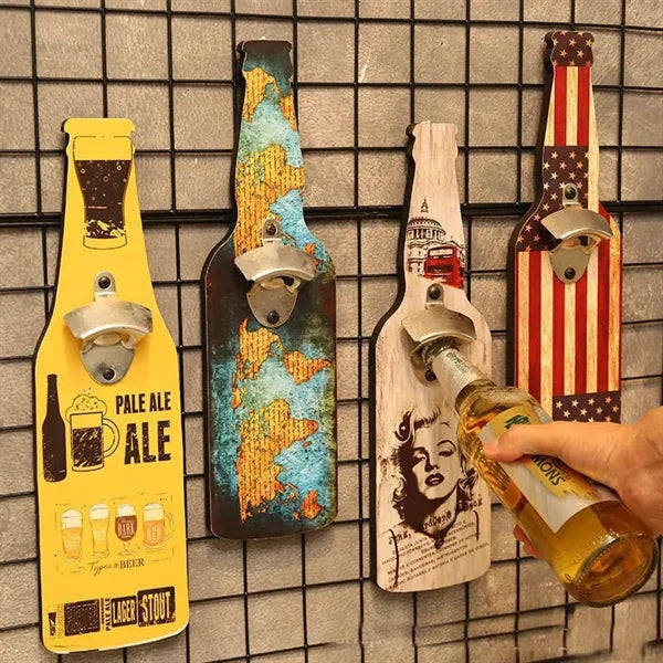 Wall-Mounted Bottle Opener on Customizable Wooden Board