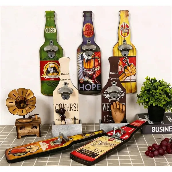 Wall-Mounted Bottle Opener on Customizable Wooden Board