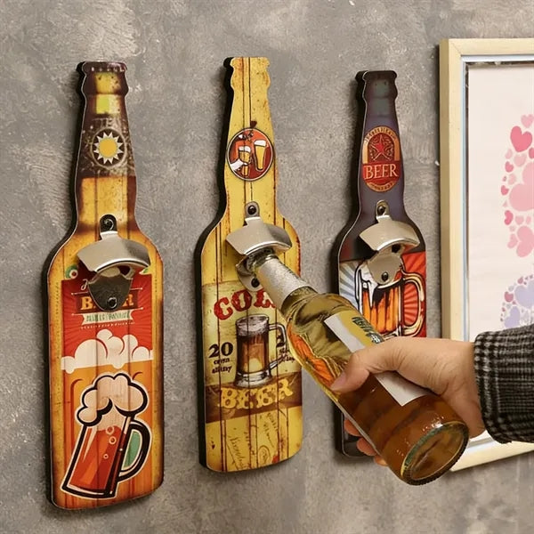 Wall-Mounted Bottle Opener on Customizable Wooden Board