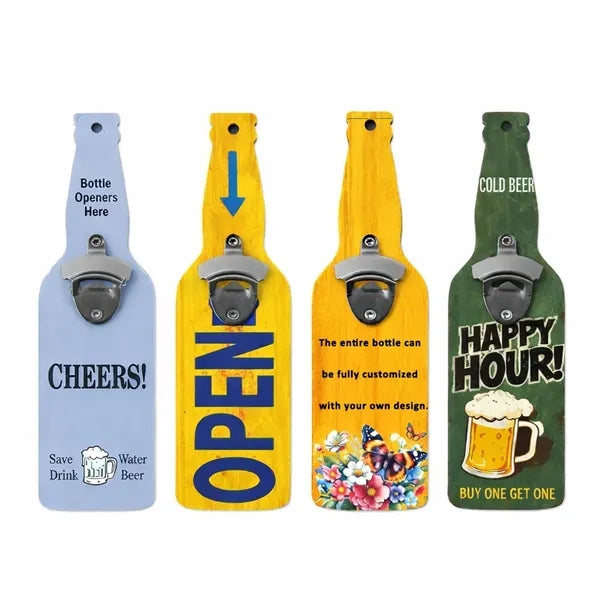Wall-Mounted Bottle Opener on Customizable Wooden Board
