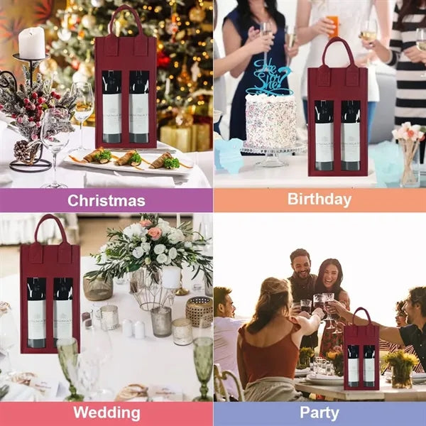 Felt Double Wine Bottle Carry Bag With Window
