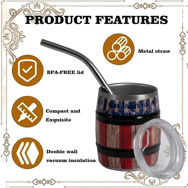 3oz Stainless Steel Wine Barrel Shaped Mini Shot Tumbler