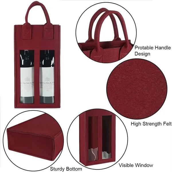 Felt Double Wine Bottle Carry Bag With Window