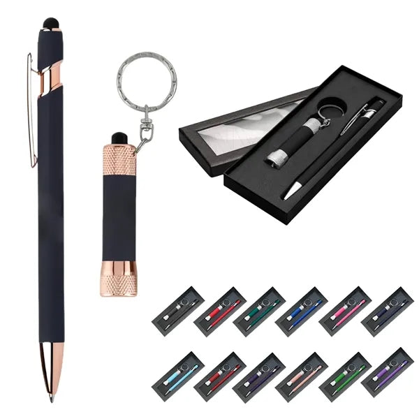 Soft Touch Pen And Flashlight Gift Set