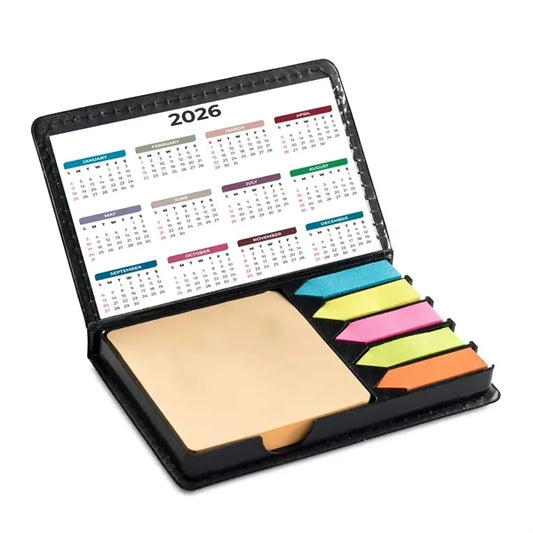 Leatherette Flip-Top Calendar Box with Sticky Sheets and Fla