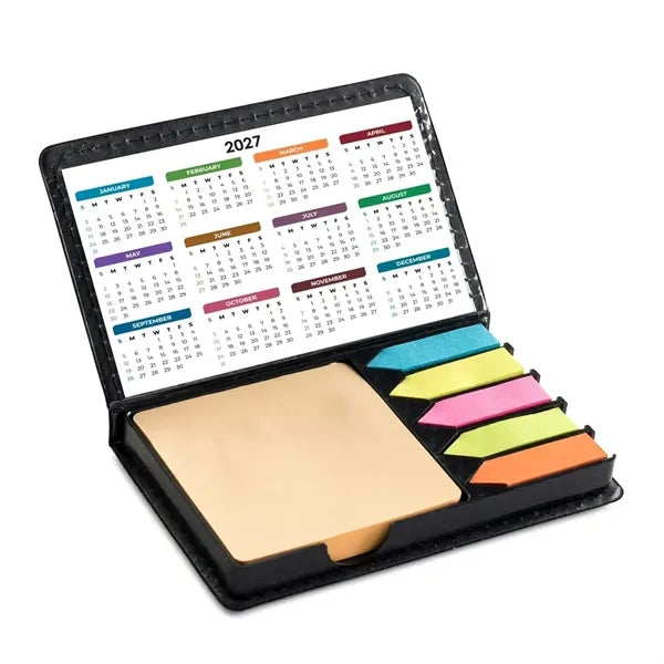 Leatherette Flip-Top Calendar Box with Sticky Sheets and Fla
