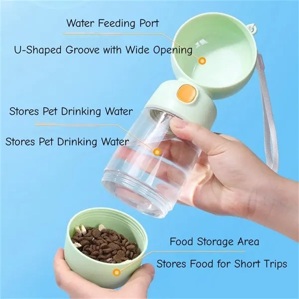 2-in-1 Pet Water Food Bottle Portable Leakproof