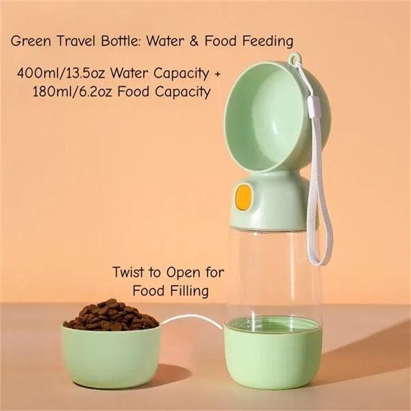 2-in-1 Pet Water Food Bottle Portable Leakproof