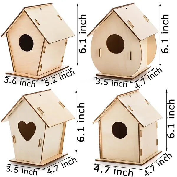 Wooden DIY Bird House Kit w/ 2 paints 2 Brushes for Kids