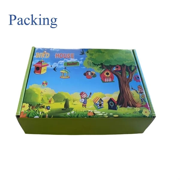 Wooden DIY Bird House Kit w/ 2 paints 2 Brushes for Kids